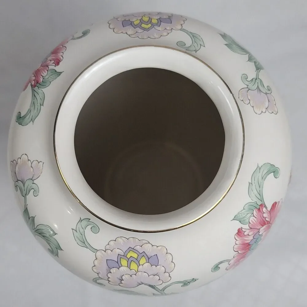 Japanese Hand Painted Floral Porcelain Round Vase Flowers By Premier Collection